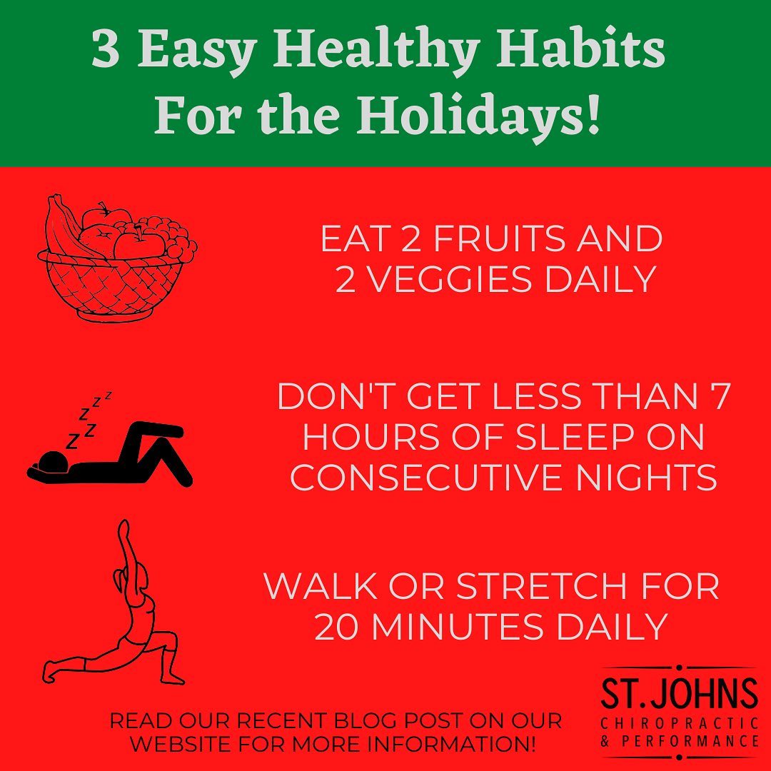 Healthy habits are often broken during the holiday season which can sometimes lead to 1-2 weeks of unhealthy eating, an inactive schedule, and a poor sleep schedule!

While we should primarily aim to enjoy the holidays and the time we get with those we love, this does not mean that our health has to be completely forgotten about.

Our most recent blog goes into detail on what is shown in this post, as we offer you some simple solutions for maintaining your health while you enjoy the holidays! Please comment below with any questions!

Merry Christmas and Happy New Year!