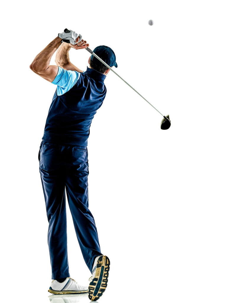 man golfer golfing isolated with background